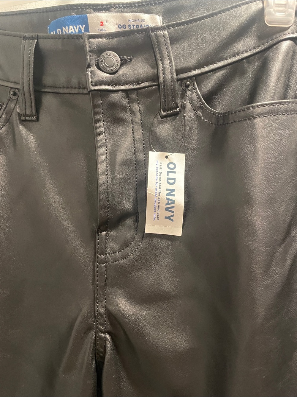 Old Navy Black Faux Leather High-Rise OG Straight Pants NWT size 2 Tall - Picture 4 of 8